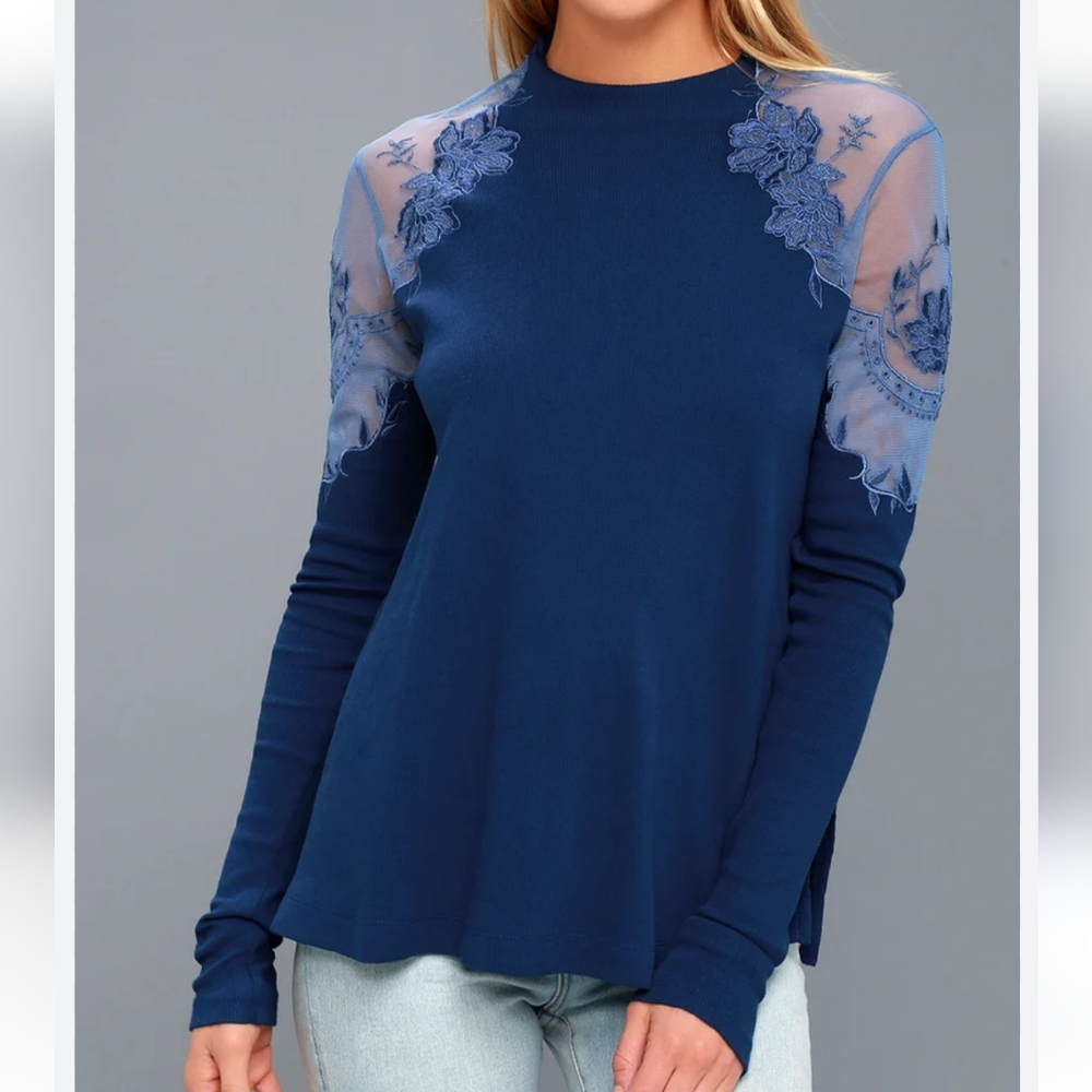 FREE PEOPLE Daniella Illusion mesh insert long sleeve micro ribbed in oc…